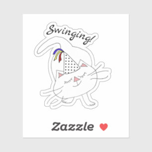 Kute Kat Party White Cat Sticker