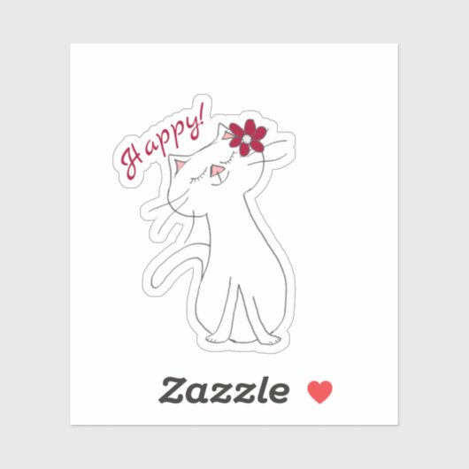 Kute Kat White Cat Happy Sticker (Vel)