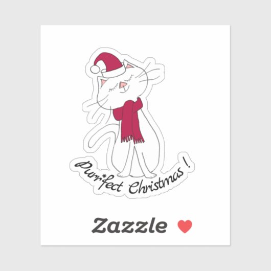 Kute Kat White Cat Kerstmis Red Scarf Pet Sticker (Vel)