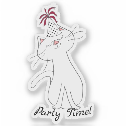 Kute Kat White Cat Party Pet Sticker (Voorkant)
