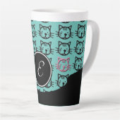 Kute Kat (zwart, blauwgroen en roze) Latte Mok (Rechterhoek)