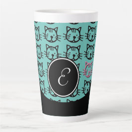 Kute Kat (zwart, blauwgroen en roze) Latte Mok