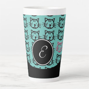 Kute Kat (zwart, blauwgroen en roze) Latte Mok