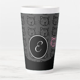 Kute Kat (zwart, donkergrijs en roze) Latte Mok
