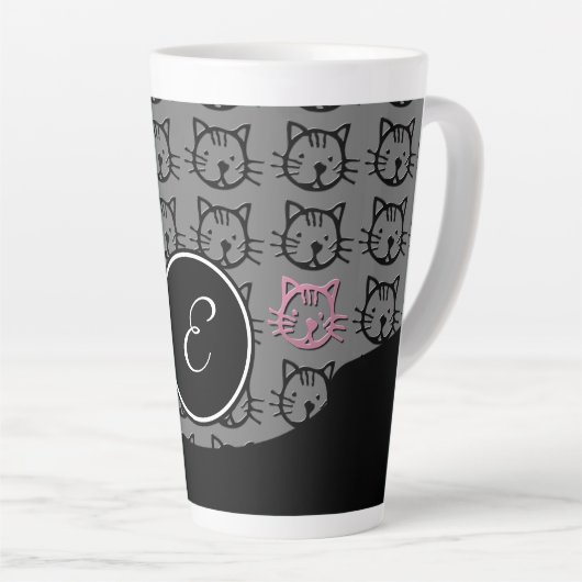 Kute Kat (zwart, grijs en roze) Latte Mok (Rechterhoek)