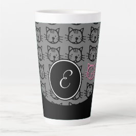 Kute Kat (zwart, grijs en roze) Latte Mok