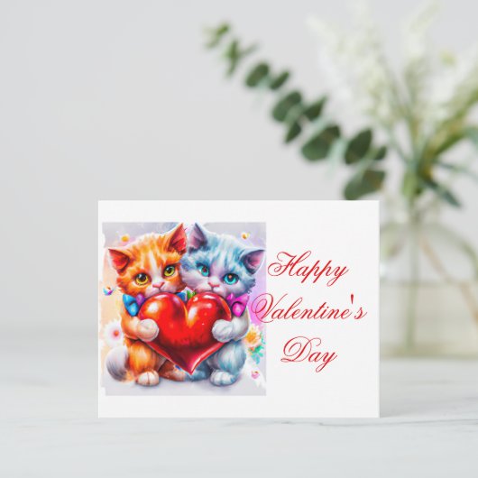 Kute katten in de liefde kinder valentijn feestdagenkaart (Staand voorkant)