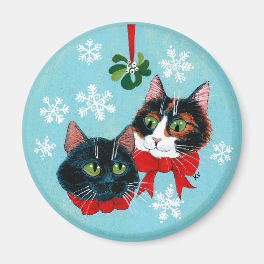 Kute katten, mistletoe kerstwintersneeuw magneet (Voorkant)