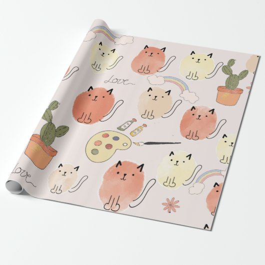 Kute katten naadloos patroon cadeaupapier (Uitgerold)