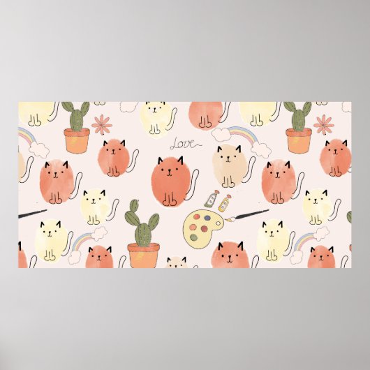 Kute katten naadloos patroon poster (Voorkant)