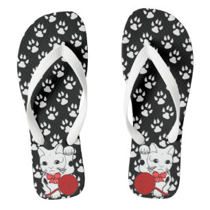 Kute kattenpootdruk met keukengerei teenslippers