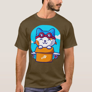 Kute-kattenvlucht met Cartoon van het kartonnen vl T-shirt