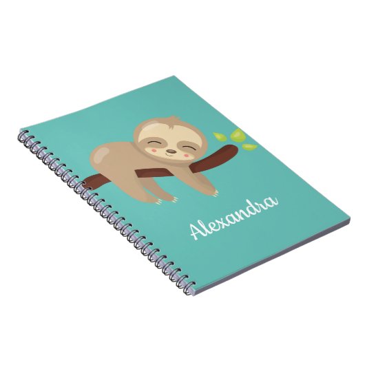 Kute Kawaii-Baby-sleuf in boom met licht Blauwgroe Notitieboek (Rechterzijde)