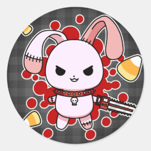 Kute Kawaii boze bunny met kettingzaag Ronde Sticker