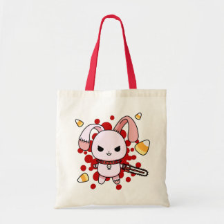 Kute Kawaii boze bunny met kettingzaag Tote Bag