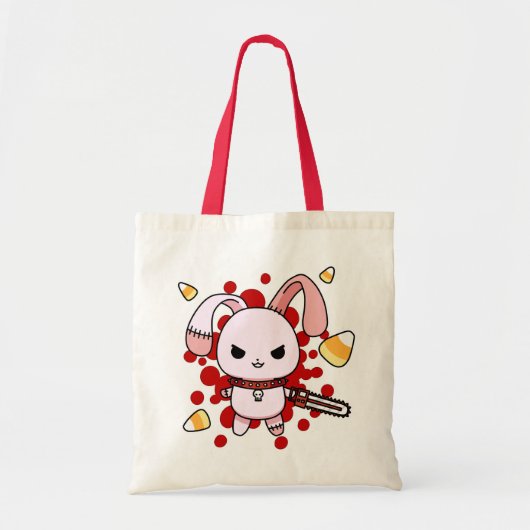 Kute Kawaii boze bunny met kettingzaag Tote Bag (Voorkant)