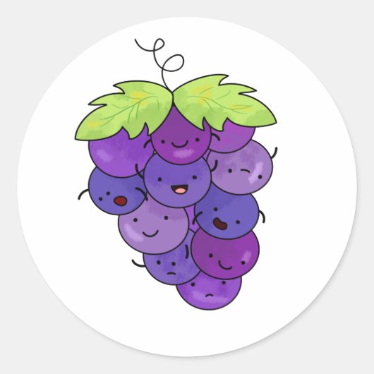 Kute Kawaii bunch of Grapes Ronde Sticker (Voorkant)