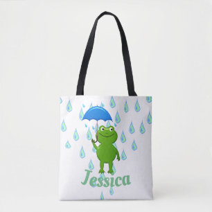 Kute Kawaii Frog en Regen Tote Bag