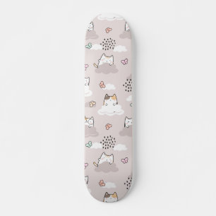 Kute Kawaii-katten met wolken en botervliegen Persoonlijk Skateboard