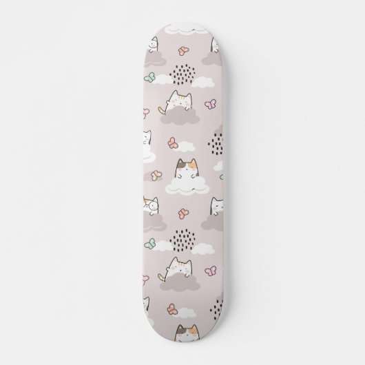 Kute Kawaii-katten met wolken en botervliegen Persoonlijk Skateboard (Voorkant)