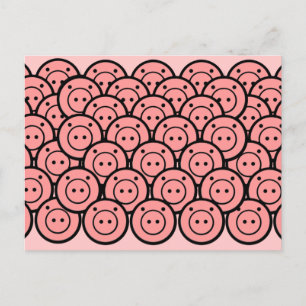 Kute Kawaii Roze Pigs & Piglets Patroonvectorkunst Briefkaart