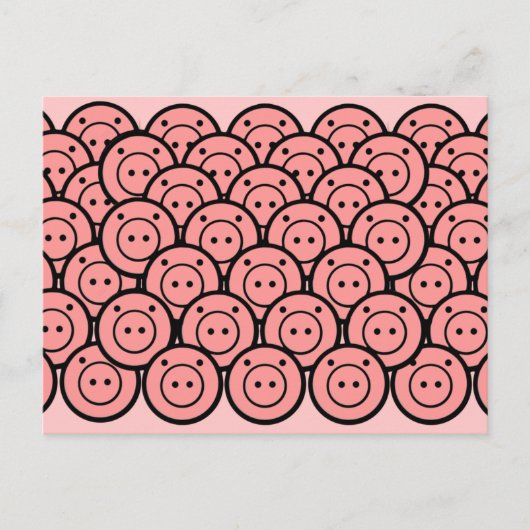 Kute Kawaii Roze Pigs & Piglets Patroonvectorkunst Briefkaart (Voorkant)