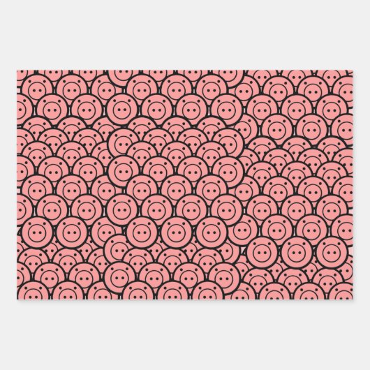 Kute Kawaii Roze Pigs & Piglets Patroonvectorkunst Inpakpapier Vel (Voorkant)