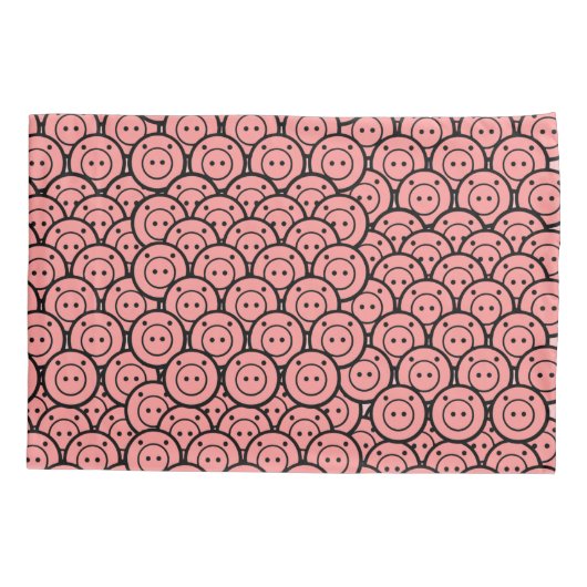 Kute Kawaii Roze Pigs & Piglets Patroonvectorkunst Kussensloop (Achterkant)