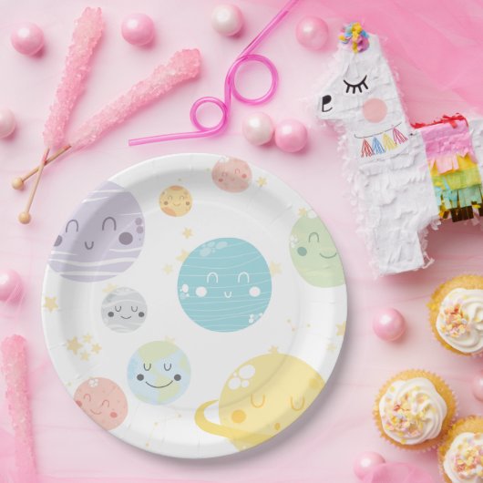 Kute Kawaii Space Stars & Planets Birthday Party Papieren Bordje (Feest)