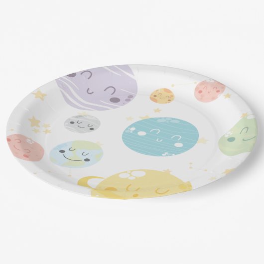 Kute Kawaii Space Stars & Planets Birthday Party Papieren Bordje (Gekanteld)