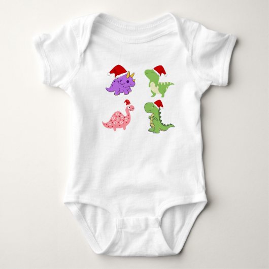 Kute Kerst Dinosauriërs Baby Bodysuit (Voorkant)