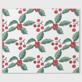 Kute kerst Holly Leaves en Berries Cadeaupapier (Vlak)
