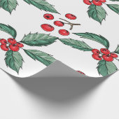 Kute kerst Holly Leaves en Berries Cadeaupapier (Hoek)