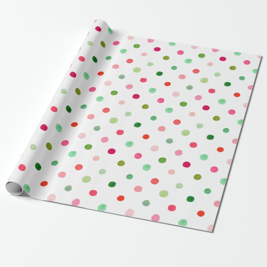 Kute kerst kleurrijke groene en rode poka Dots Cadeaupapier (Uitgerold)