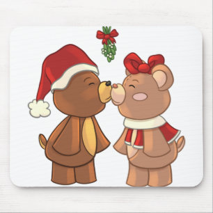 Kute kerst teddy kont kus onder mistletoe muismat