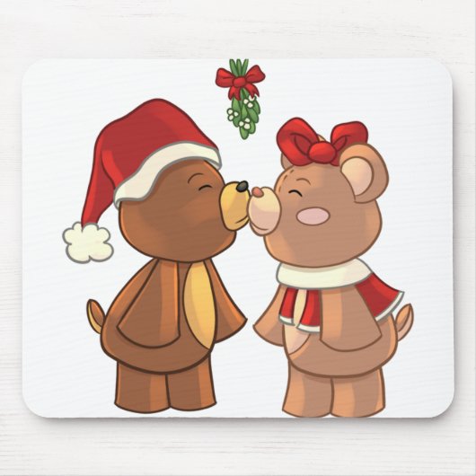 Kute kerst teddy kont kus onder mistletoe muismat (Voorkant)