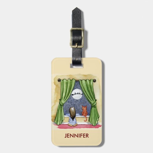 Kute kerstavond Waterverf Kat en Keukenkat Bagagelabel (Voorkant verticaal)