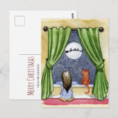 Kute kerstavond Waterverf Kat en Keukenkat Briefkaart (Voorkant / Achterkant)