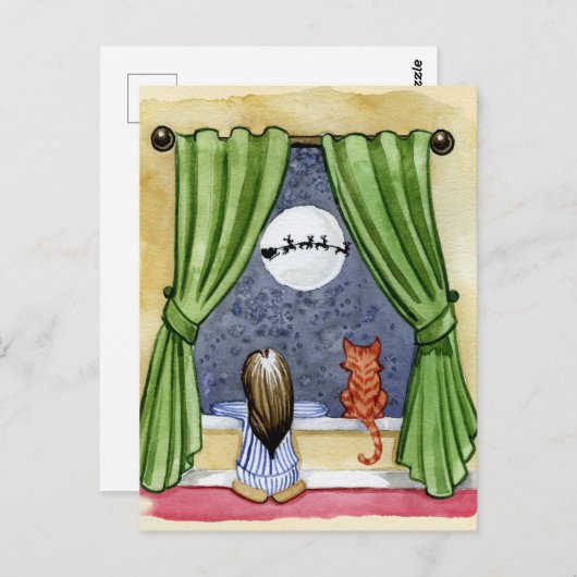 Kute kerstavond Waterverf Kat en Keukenkat Briefkaart (Voorkant / Achterkant)