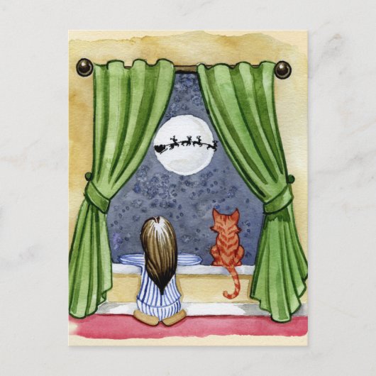 Kute kerstavond Waterverf Kat en Keukenkat Briefkaart (Voorkant)
