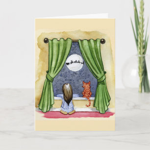 Kute kerstavond Waterverf Kat en Keukenkat Kaart
