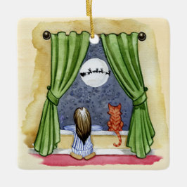 Kute kerstavond Waterverf Kat en Keukenkat Keramisch Ornament