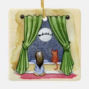 Kute kerstavond Waterverf Kat en Keukenkat Keramisch Ornament