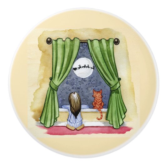 Kute kerstavond Waterverf Kat en Keukenkat Keramische Knop (Voorkant)