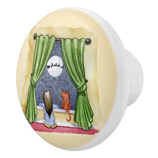 Kute kerstavond Waterverf Kat en Keukenkat Keramische Knop (Rechts)