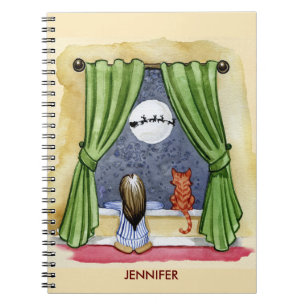 Kute kerstavond Waterverf Kat en Keukenkat Notitieboek