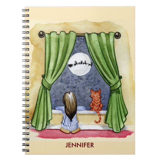 Kute kerstavond Waterverf Kat en Keukenkat Notitieboek (Voorkant)
