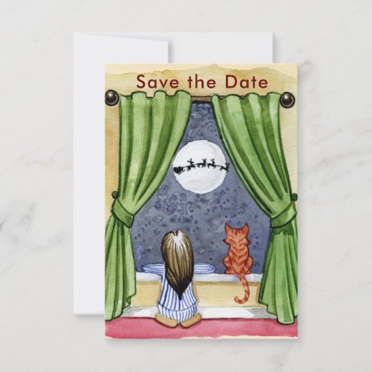Kute kerstavond Waterverf Kat en Keukenkat Save The Date (Voorkant)