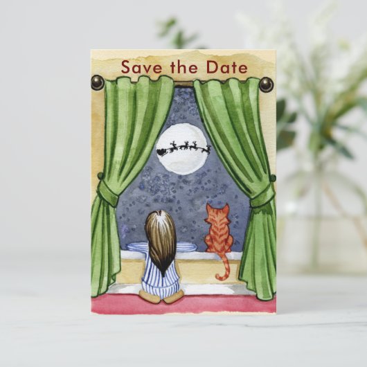 Kute kerstavond Waterverf Kat en Keukenkat Save The Date (Staand voorkant)