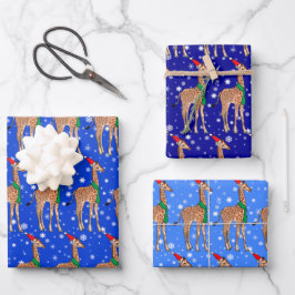 Kute kerstBaby Giraffe in een Santa Hat Inpakpapier Vel